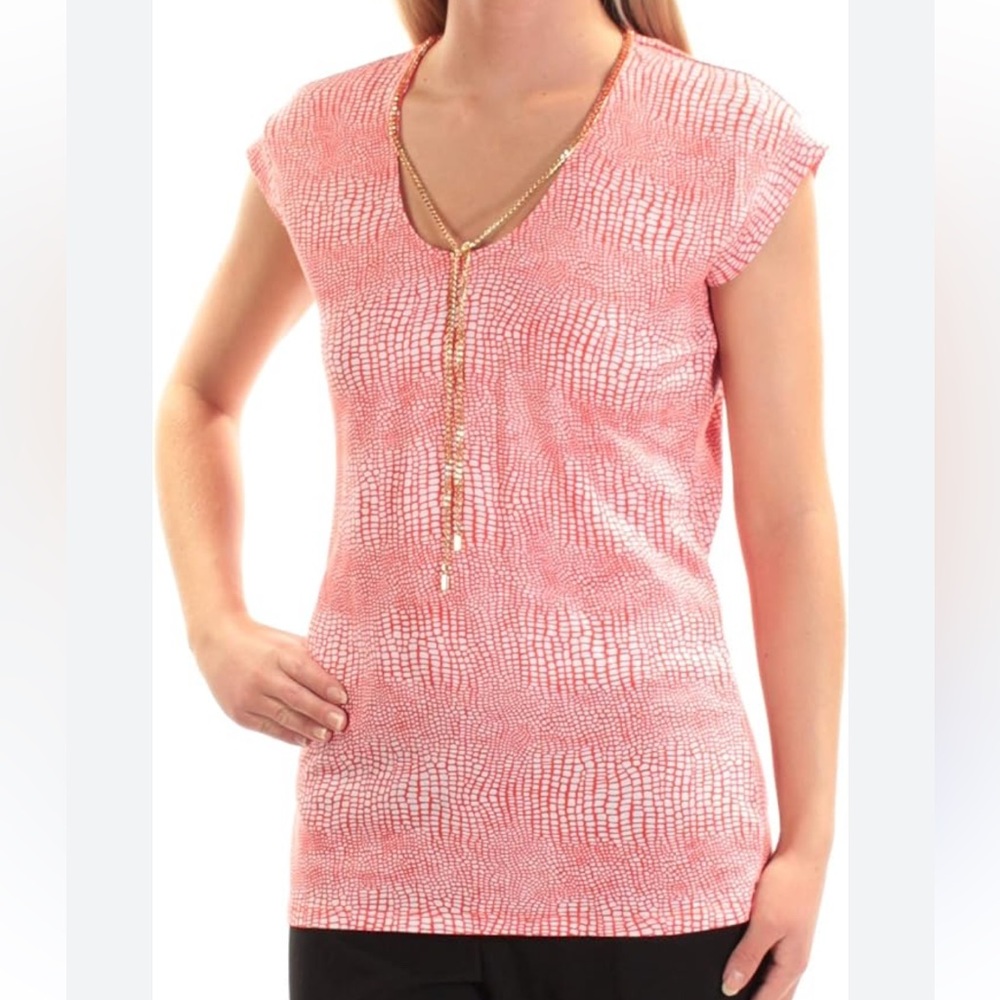 MICHAEL Michael Kors Orange and White Patterned Embellished Tee Blouse